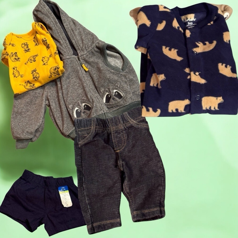 6pc bundle lot size 3m 1 jumpsuit set 1 footsie 1 one pieces 1 short 1 pants
